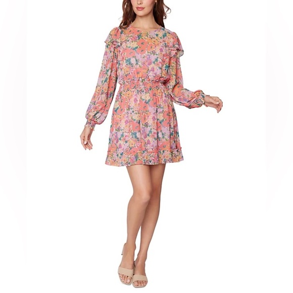 Lost + Wander Floral Bliss Mini Dress in Peach Multi One Size NWT - Picture 1 of 7